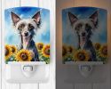 NEW Chinese Crested in Sunflowers Ceramic Night Light Compact, UL-Certified, Ideal for Bedroom, Bathroom, Nursery, Hallway, Kitchen, 6x4x3, Multicolor