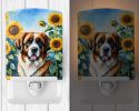 NEW Saint Bernard in Sunflowers Ceramic Night Light Compact, UL-Certified, Ideal for Bedroom, Bathroom, Nursery, Hallway, Kitchen, 6x4x3, Multicolor