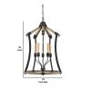 5 Bulb Pendant Fixture with Wooden and Metal Frame, Brown and Black