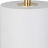 Lily 28 Inch Accent Lamp, Round Hardback Drum Shade, White Base, Gold