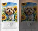 NEW Lhasa Apso in Sunflowers Ceramic Night Light Compact, UL-Certified, Ideal for Bedroom, Bathroom, Nursery, Hallway, Kitchen, 6x4x3, Multicolor
