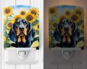 NEW Black and Tan Coonhound in Sunflowers Ceramic Night Light Compact, UL-Certified, Ideal for Bedroom, Bathroom, Nursery, Hallway, Kitchen, 6x4x3