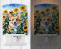 NEW Corgi in Sunflowers Ceramic Night Light Compact, UL-Certified, Ideal for Bedroom, Bathroom, Nursery, Hallway, Kitchen, 6x4x3, Multicolor