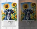 NEW Great Dane in Sunflowers Ceramic Night Light Compact, UL-Certified, Ideal for Bedroom, Bathroom, Nursery, Hallway, Kitchen, 6x4x3, Multicolor