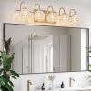 Modern Crystal Bathroom Vanity Light, 5-Light Golden Wall Sconce with Clear Glass Shade, Elegant Wall Mount Lighting for Bathroom, Powder Room