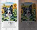 NEW Border Collie in Sunflowers Ceramic Night Light Compact, UL-Certified, Ideal for Bedroom, Bathroom, Nursery, Hallway, Kitchen, 6x4x3, Multicolor