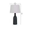 25 Inch Set of 2 Artisanal Ceramic Accent Table Lamp, Fluted, Grayed Black