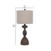 30 Inch 2 Table Lamps, Resin Accent, Turned Base, Rustic Wood Brown, Beige
