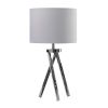 27 Inch Accent Table Lamp, Hardback Fabric Drum Shade, White, Silver Chrome