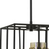 Rectangular Open Cage Design Pendant with Cylindrical Glass Shade, Black