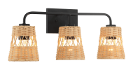 Moonlit Three Lights Wall Sconce With Rattan Shade, Bathroom Lighting Fixtures Over Mirror