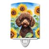 NEW Chocolate Poodle in Sunflowers Ceramic Night Light Compact, UL-Certified, Ideal for Bedroom, Bathroom, Nursery, Hallway, Kitchen, 6x4x3