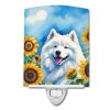 NEW Samoyed in Sunflowers Ceramic Night Light Compact, UL-Certified, Ideal for Bedroom, Bathroom, Nursery, Hallway, Kitchen, 6x4x3, Multicolor