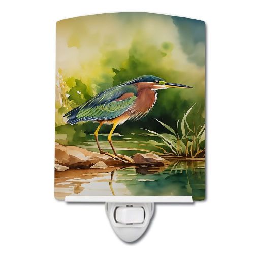 NEW Green Heron Ceramic Night Light Compact, UL-Certified, Ideal for Bedroom, Bathroom, Nursery, Hallway, Kitchen, 6x4x3, Multicolor