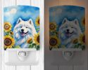 NEW Samoyed in Sunflowers Ceramic Night Light Compact, UL-Certified, Ideal for Bedroom, Bathroom, Nursery, Hallway, Kitchen, 6x4x3, Multicolor