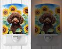 NEW Chocolate Poodle in Sunflowers Ceramic Night Light Compact, UL-Certified, Ideal for Bedroom, Bathroom, Nursery, Hallway, Kitchen, 6x4x3